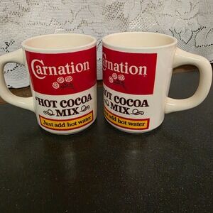 Vintage Carnation Hot Cocoa Mix Mugs Set of 2 Cream Red Advertising, USA